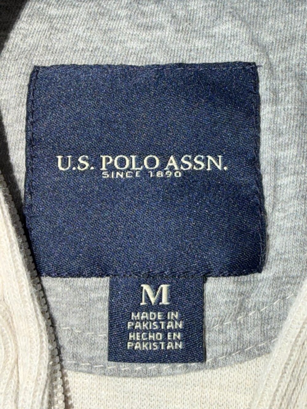 US POLO ASSN. Men's Beige Quarter-Zip Collared Long Sleeve Sweater Top Medium - Picture 7 of 7